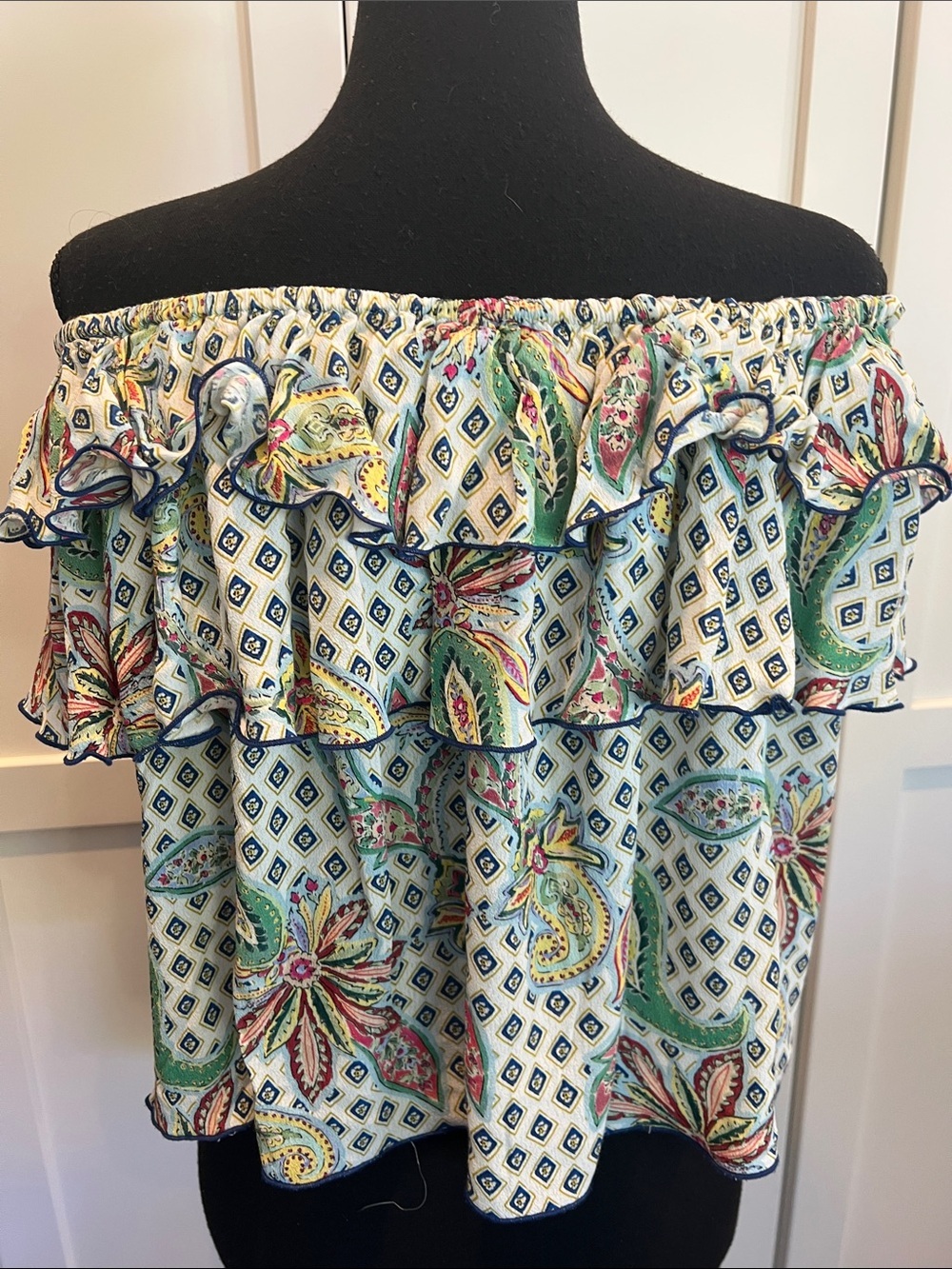 Zara Floral Paisley Ruffle Off-The-Shoulder Boho Blouse - Size Medium - Picture 6 of 8